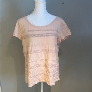 LOFT Blush Short Sleeve Top with Lace Accents